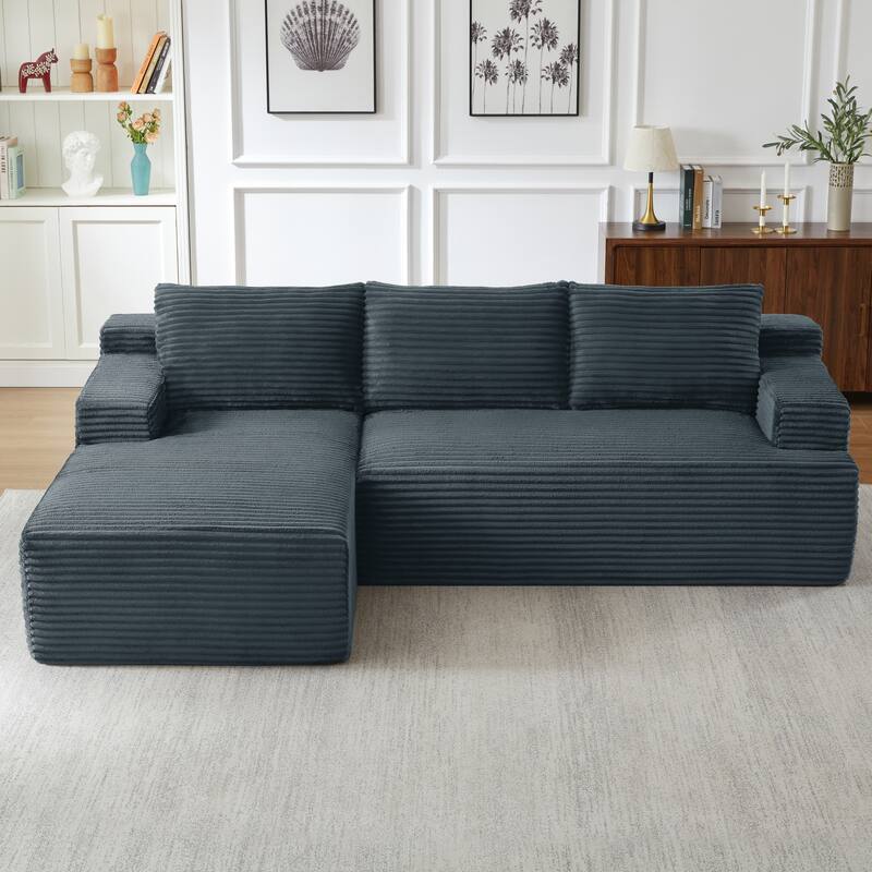 Rossetta L-Shaped Left-Facing Modular Classic Corduroy Fabric Striped Sectional Sofa with Deep Seat
