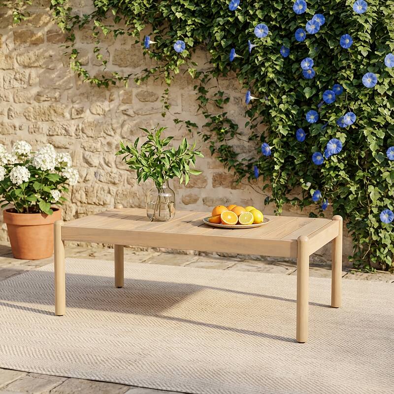 Christopher Knight Home - Monteria Outdoor 39.17"L Rectangular Acacia Wood Coffee Table, Slatted Tabletop & Low-Profile Design - Light Teak Finish