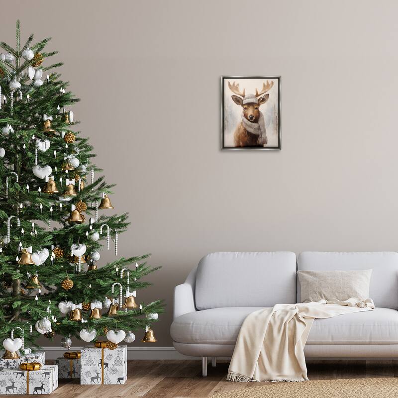 Stupell Cozy Winter Deer Fawn Framed Floater Canvas Wall Art Design By Arlington Prints