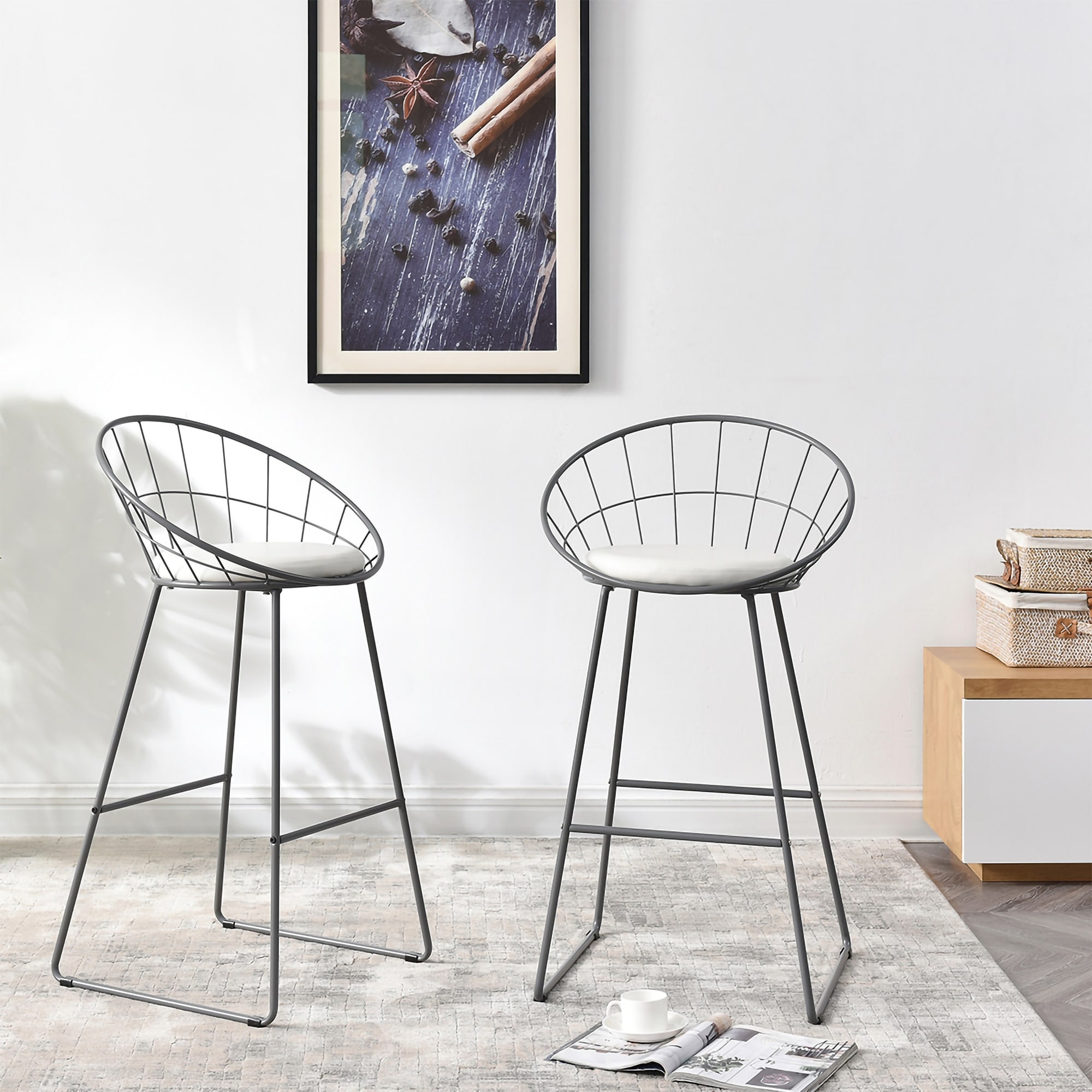29" Modern Grey Bar Stools Upholstered Counter Stools, Set of 2 - 21" L x 18" W x 38" H