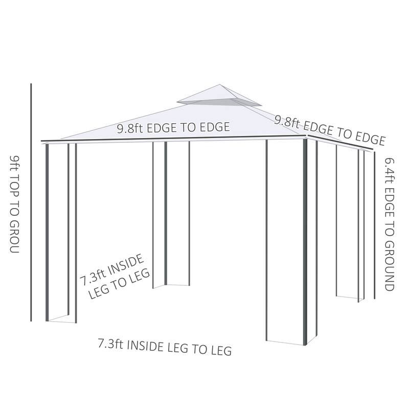 GDFStudio - 9.8'x9.8' Double Roof Patio Gazebo with Corner Shelves, Mesh Netting & Decorative Design