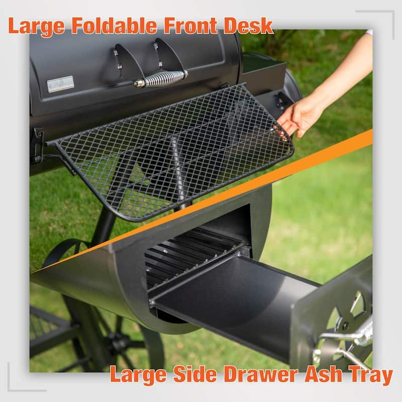 Charcoal Grill with Offset Smoker, All Metal Steel Made Outdoor Smoker, Best Combo for Outdoor Garden Patio and Backyard Cooking