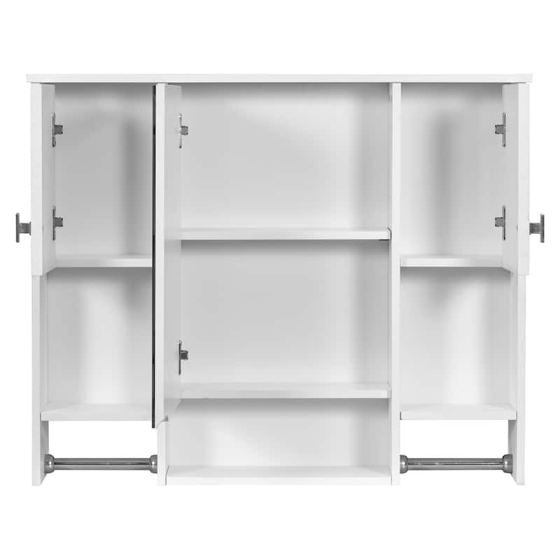 Bathroom Furniture Set of 2 - Vanity Cabinet with 6 Drawers and Open Shelf, Mirror Cabinet with 2 Towels Bars and 3 Open Shelves