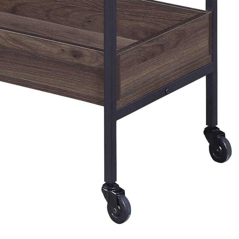 Walnut and Black Serving cart with 2 Shelves