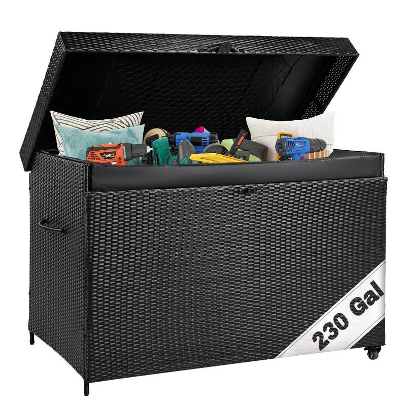 230 Gallon All-Weather Rattan Outdoor Storage Box with Wheels