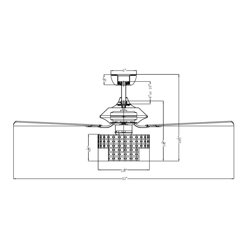 52-inch Modern 4-Light Dual Crystal Shade Ceiling Fan with Remote