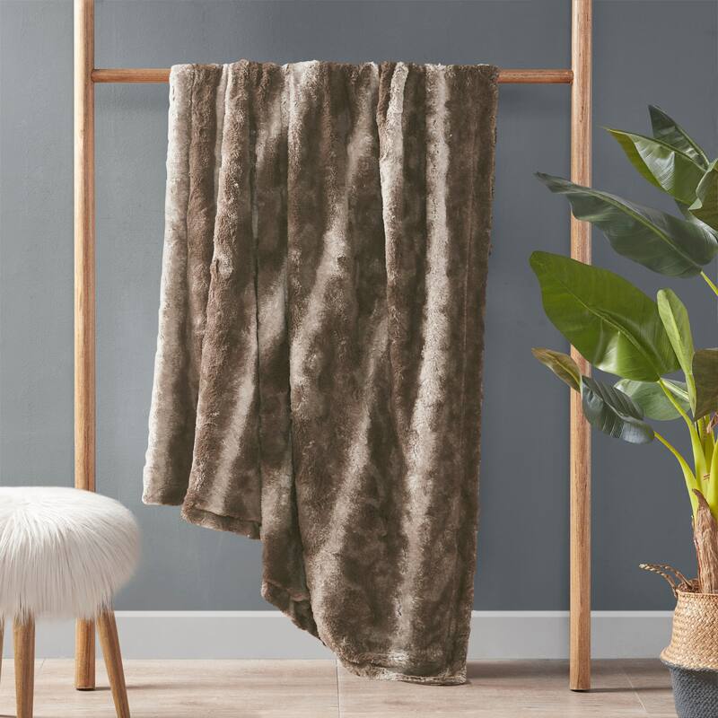 Madison Park Zuri Faux Fur Blanket - 108x90" - Brown