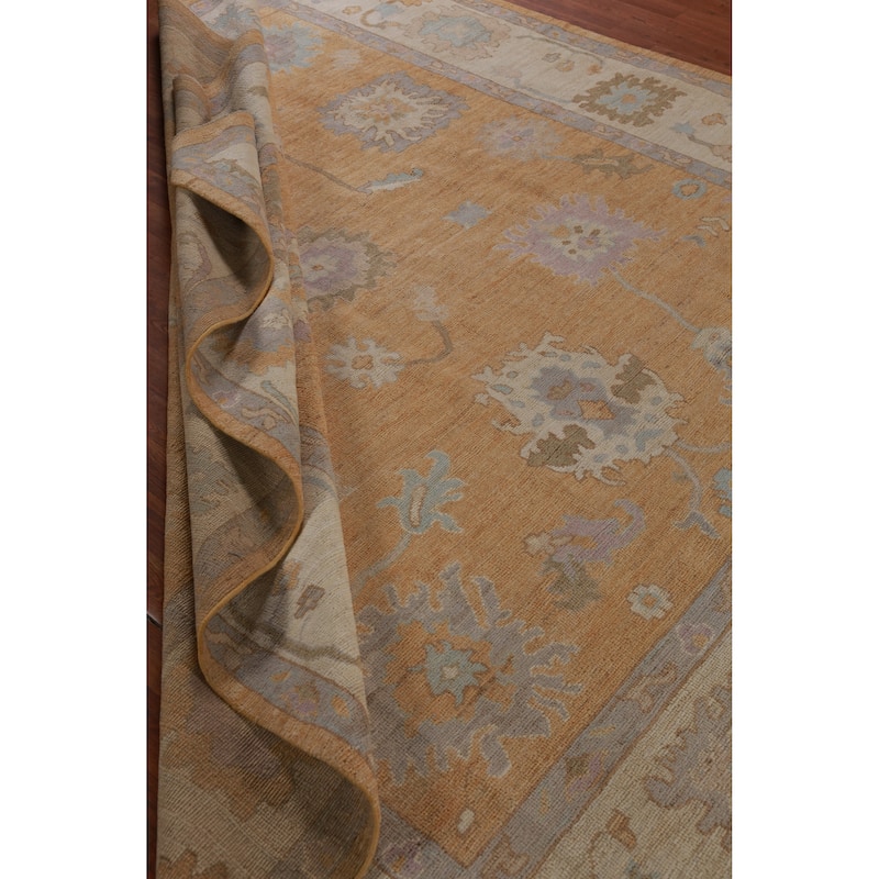 Hand Knotted Oriental 100% Wool Carpet Transitional All-Over Oranges & Rust Oushak Area Rug - 9' 10'' X 8' 7''
