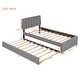 preview thumbnail 31 of 80, Teddy Fleece Platform Bed with Trundle, Vertical Striped Headboard and Smarter LED Bed Frame, Upholstered Frame Bed