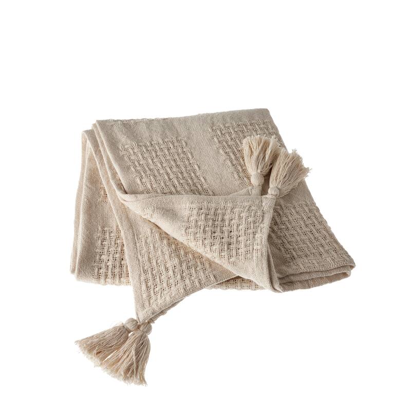 Porch & Den Hand-Woven Natural Cotton Basket Weave Standard Size Throw Blanket - Cream