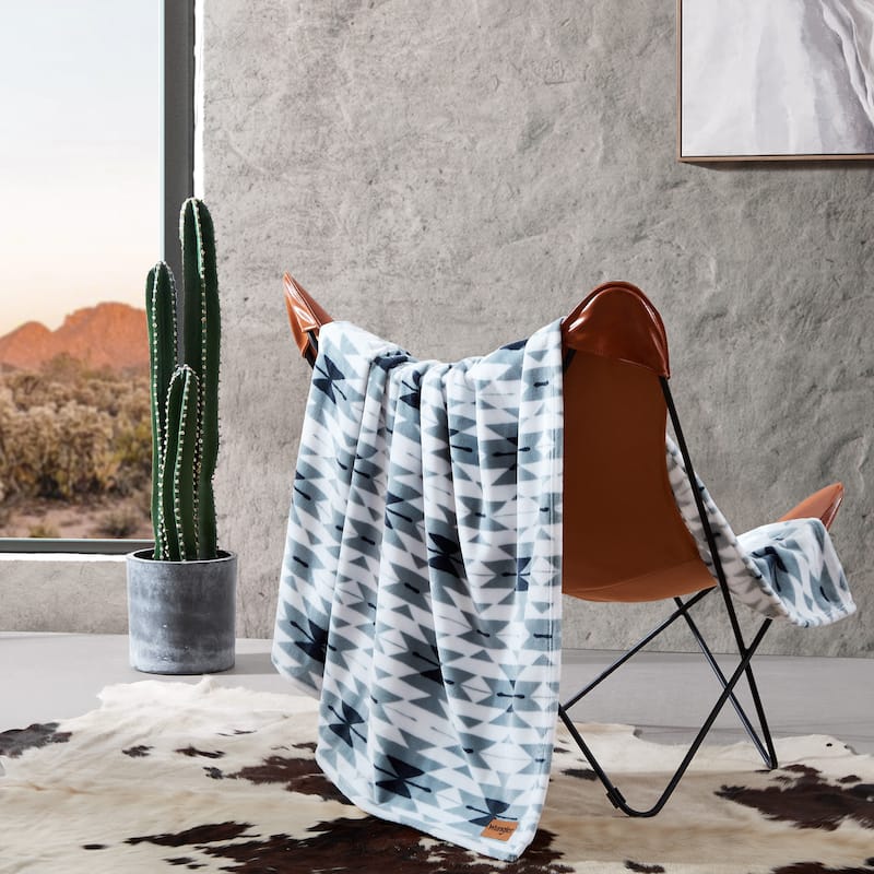 Wrangler Printed Ultra Soft Plush Fleece Throw Blanket. - Navajo Light Blue