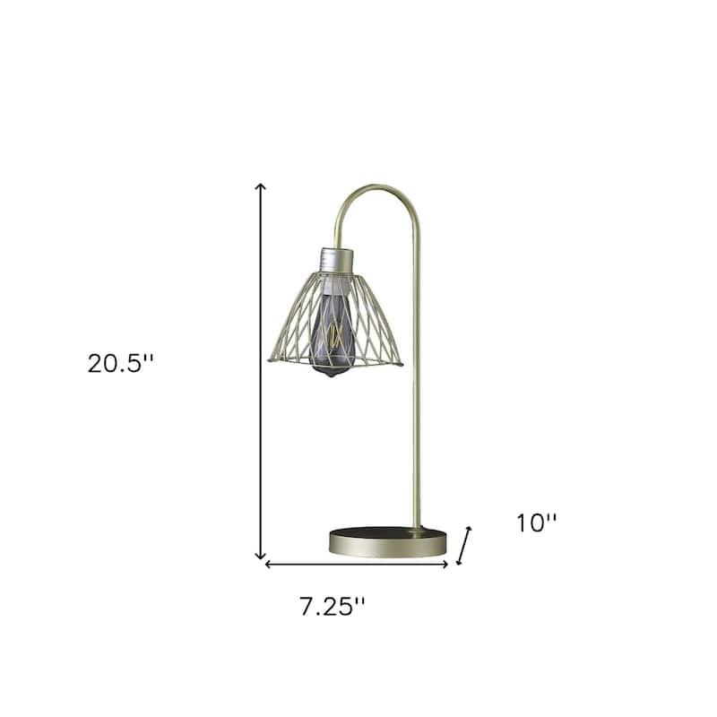 Gold Metal Bedside Lamp with Open Cage Cone Shade and Satin Finish - 10” x 7.25” x 20.5” (D x W x H)
