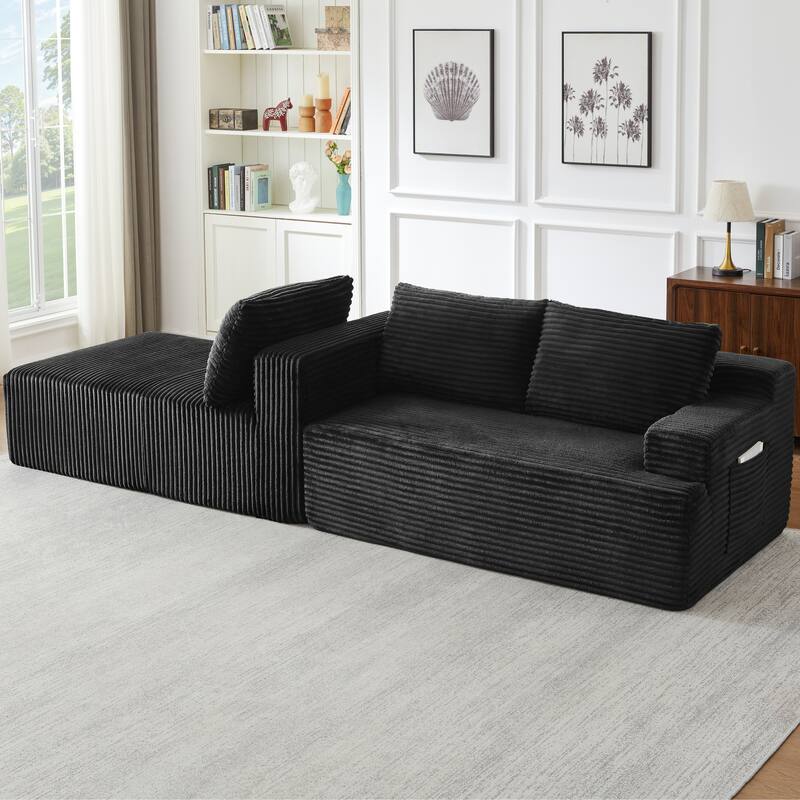 Rossetta L-Shaped Left-Facing Modular Classic Corduroy Fabric Striped Sectional Sofa with Deep Seat