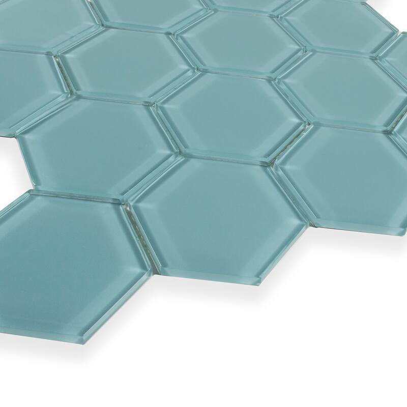 3" Beehive 10.25 in. x 11.75 in. Hexagon Glass Mesh-Mounted Mosaic Tile