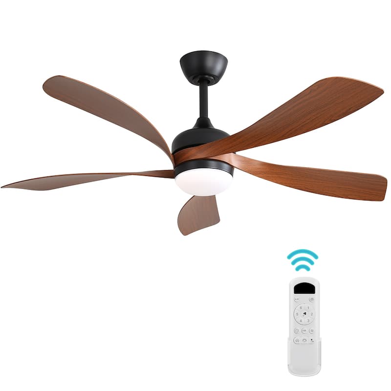45 Inch / 52 Inch White Ceiling Fan with Dimmable LED Light and Remote, 6-Speed Reversible DC Motor, ABS Blades - 52 Inch With Remote Control - Black With Deep Brown ABS Blades