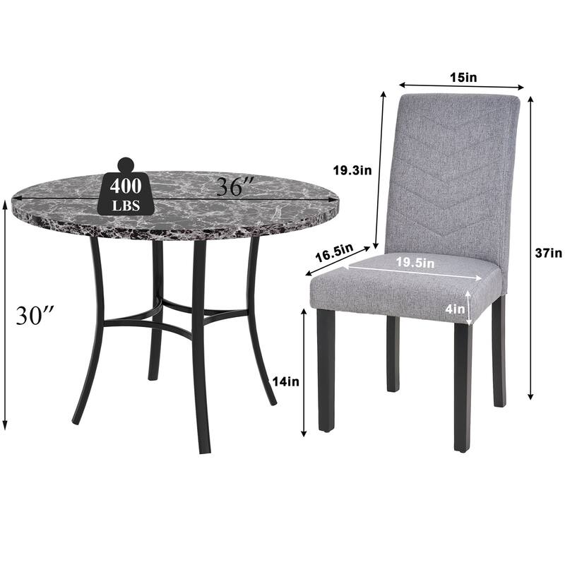 VECELO 5-piece Dining Set, Round Dining Table Set with Upholstered Parsons Dining Chairs for Small Space