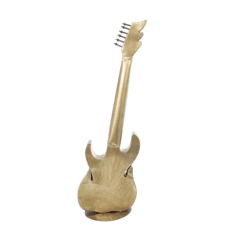 Metal Guitar Standing Sculpture with Round Base - Copper - Roche River Decor
