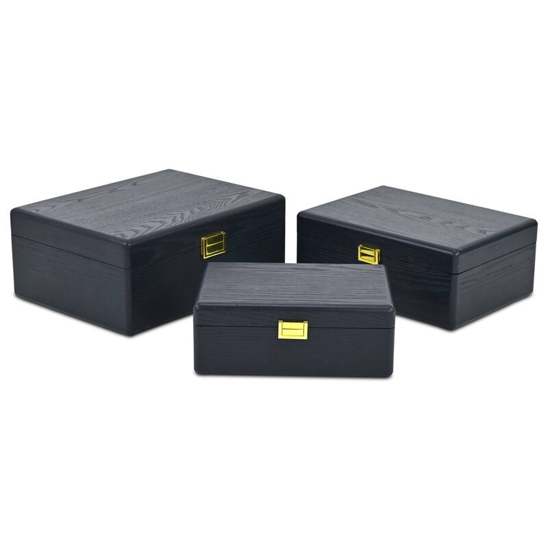 Sable Set of 3 Rectangular Decorative Storage Boxes - Navy Blue - N/A