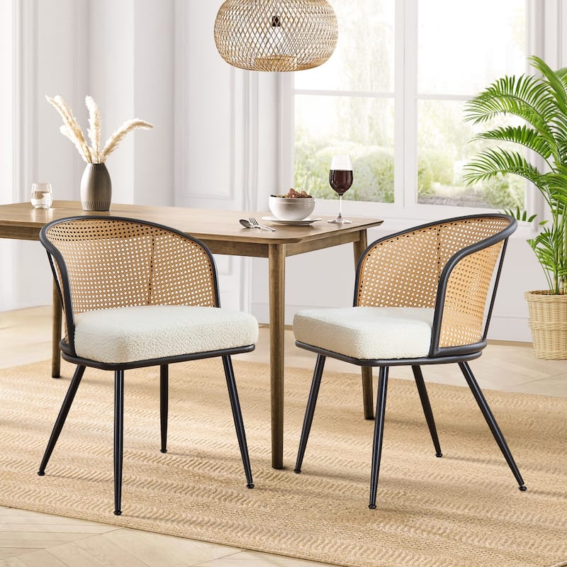Upholstered Rattan Dining Chairs with Metal Legs Set of 2/4 - 29.92"H x 20.5"W x 23.03"D - Set of 4 - Fabric-White