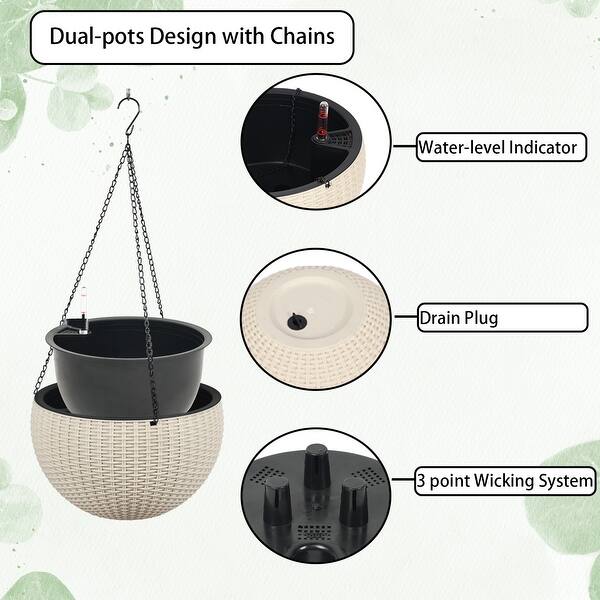 Aoodor 4 pack Self-Watering Hanging Planters, 10 Inch Dual-pots Design Hanging  Baskets with Water Level Indicator - 10.2''undefined4.7'' - Bed Bath &  Beyond - 39034953