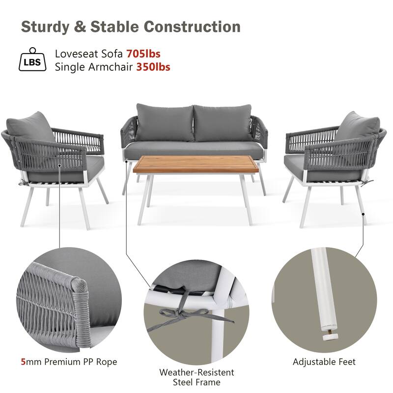 4-Piece Patio Conversation Set with Acacia Wood Table