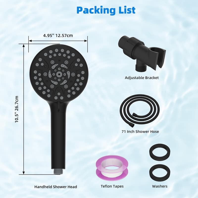 High Pressure 10-Spray Handheld Shower with 71-Inch Hose, Adjustable Holder