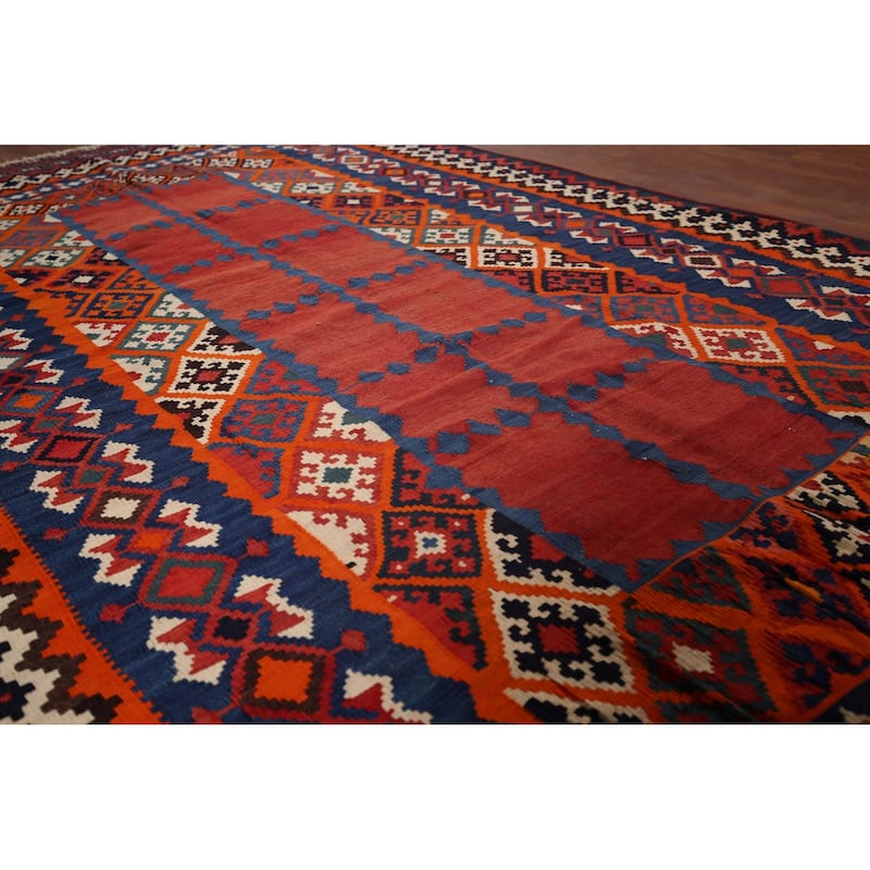Vegetable Dye Kilim Qashqai Persian Vintage Hand-Woven Wool Carpet - 5'4"x 8'8"