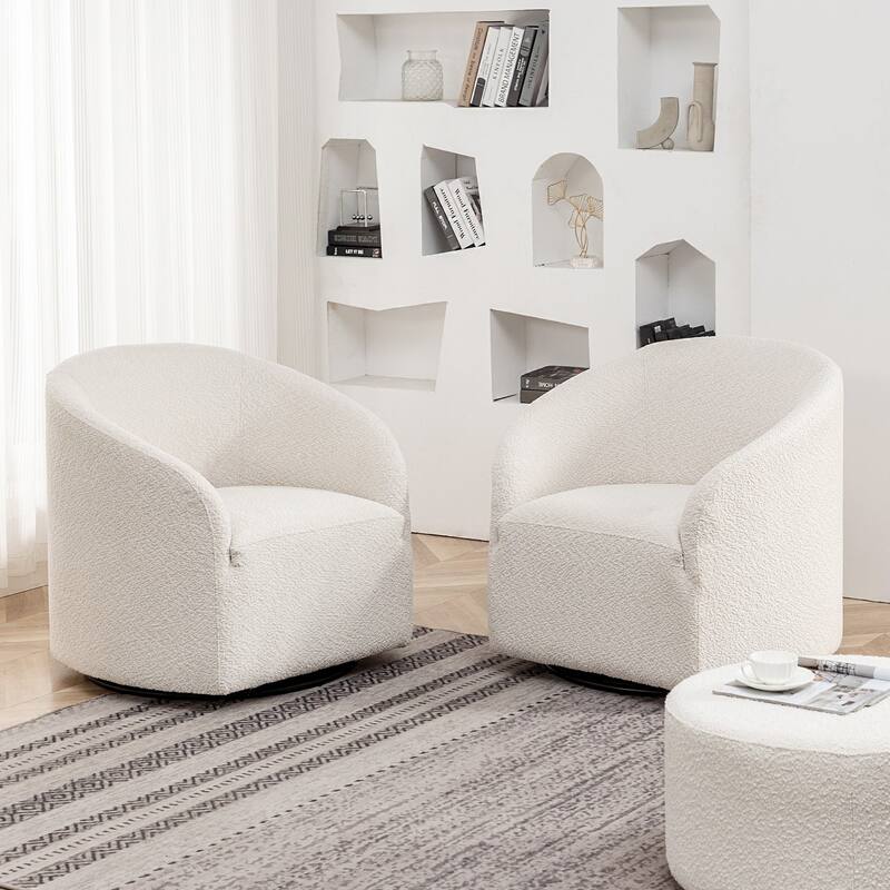 KINWELL 32"W Boucle Upholstered Swivel Barrel Armchair (Set of 2)
