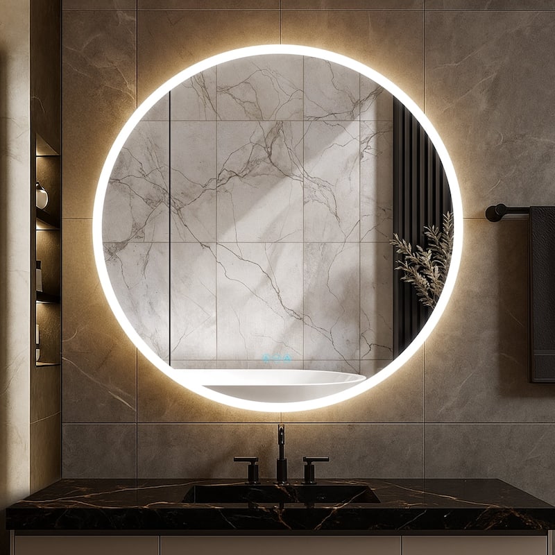 Blossom 32-Inch Round LED Medicine Cabinet, Lighted Mirror, Defogger - Left Hinge