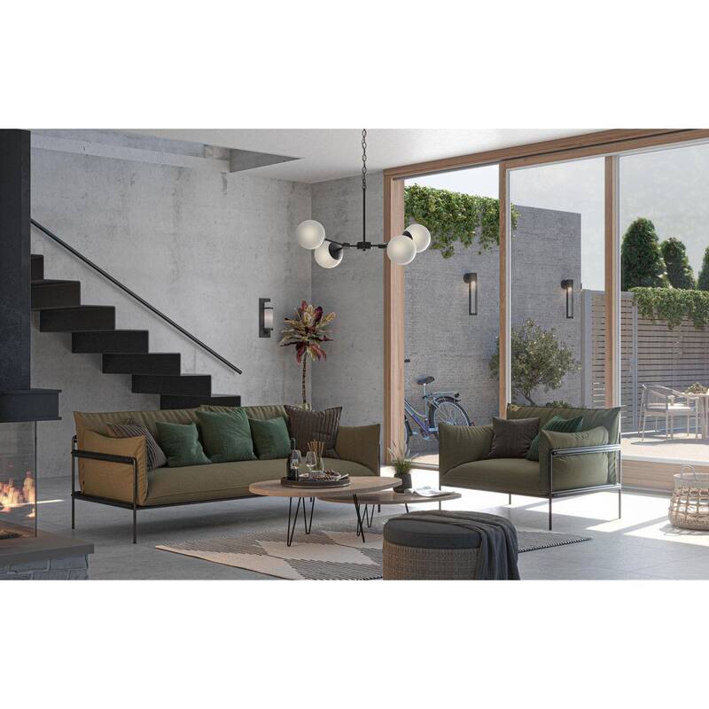 Haas Collection Four-Light Matte Black Mid-Century Modern Chandelier - 26.25 in x 16.5 in x 12 in