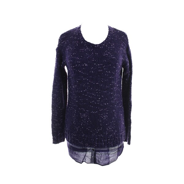 Kensie Purple Combo Long-Sleeve Nep-Knit Layered-Look Sweater M