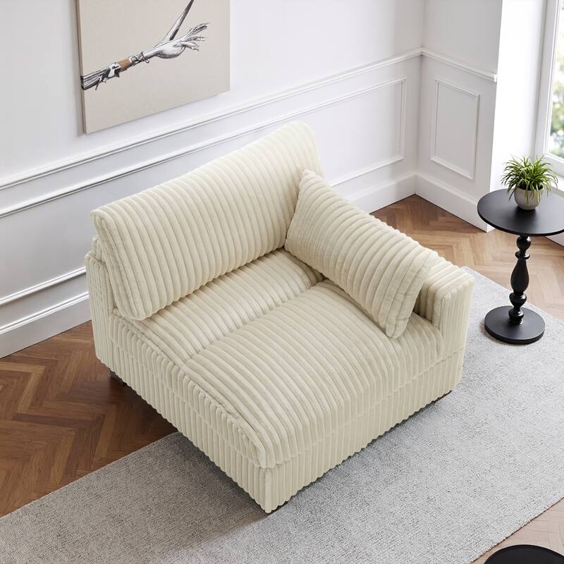 40"W Plush Corduroy Corner Accent Chair Sectional Module with Pillow