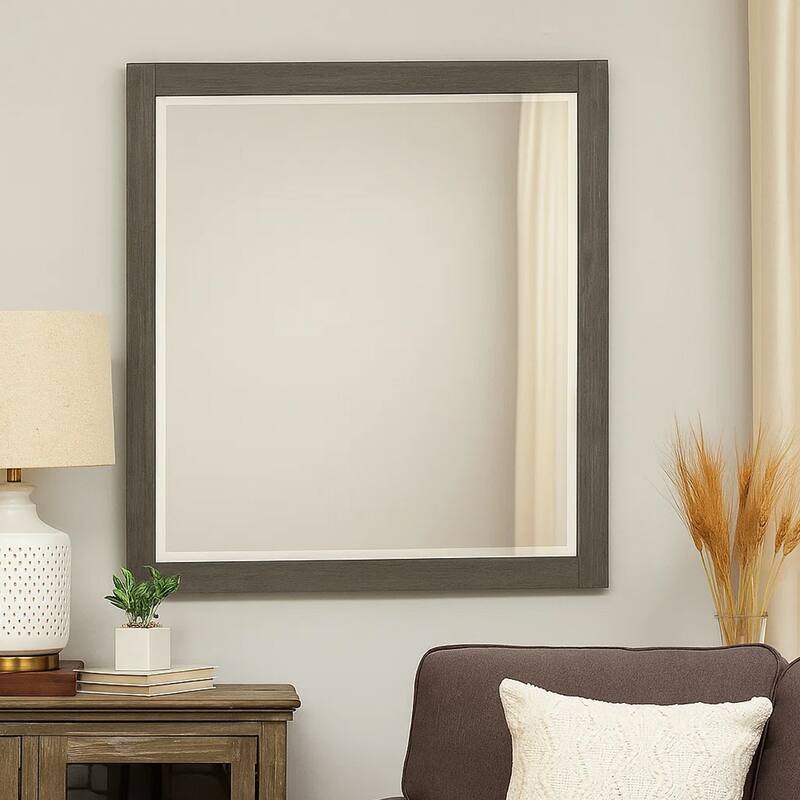 Contemporary Wooden Frame Dresser Mirror with Natural Grain Details, Gray