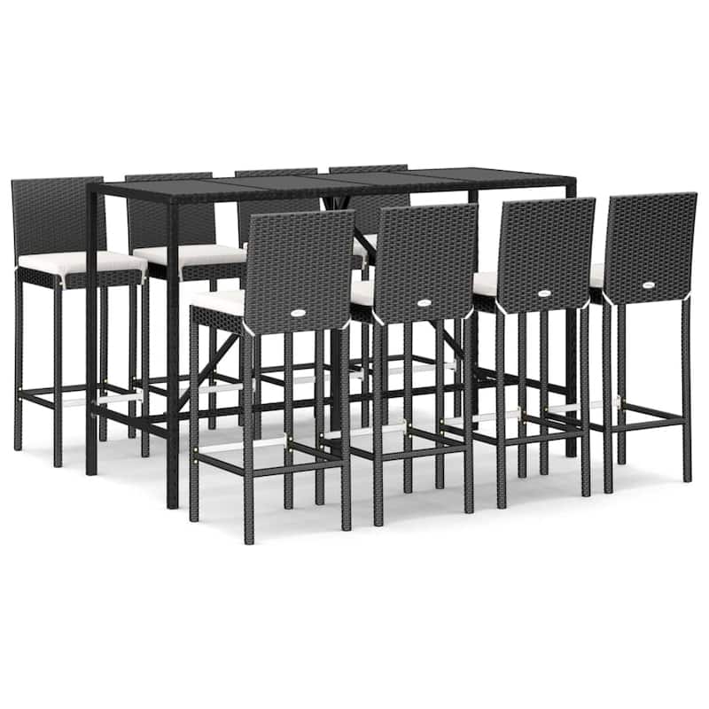 vidaXL 5 Piece Patio Bar Set with Cushions Black Poly Rattan - 15.7" x 17.3" x 42.5"