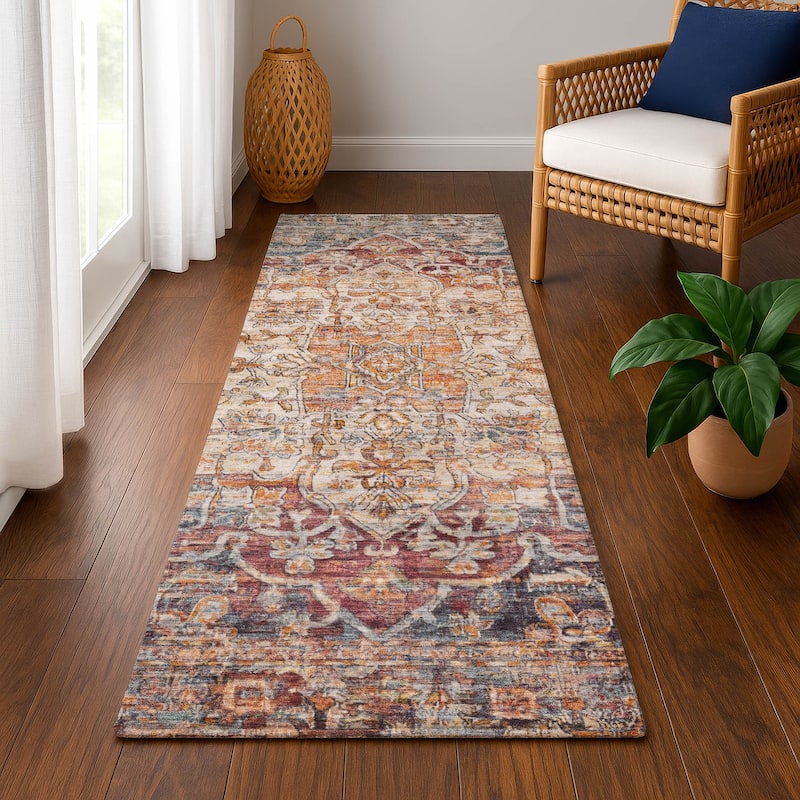 Premium Washable Super Soft Vintage Traditional Mayfield Rug - Copper - 2'3" x 7'6"