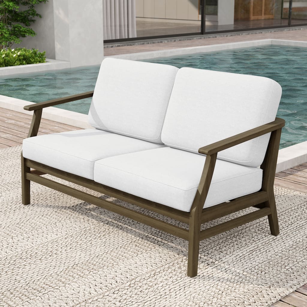 Patio Teak Wood Outdoor Loveseat Sofa with Cushions