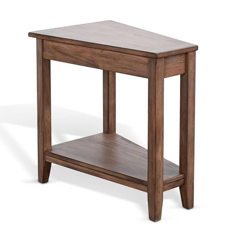 Yael Side End Table, 24 Inch Wedge Top with Open Shelf, Natural Brown