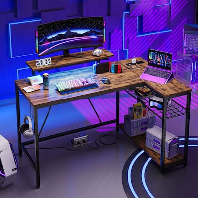 48inch L shaped computer desk with power outlet , Led Gaming desk with Monitor stand