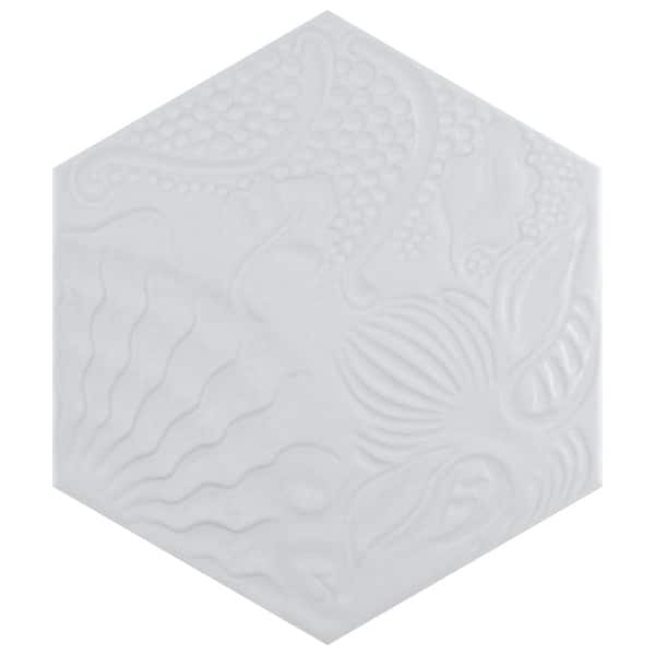 slide 2 of 8, Merola Tile Gaudi Lux Hex White 8-1/2" x 9-3/4" Porcelain Floor and Wall Tile Case (16 Tiles)