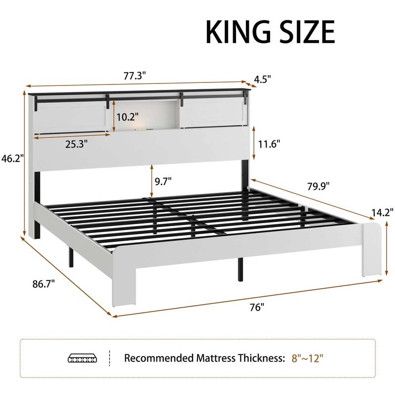 King Size Platform Bed with 2 USB Ports