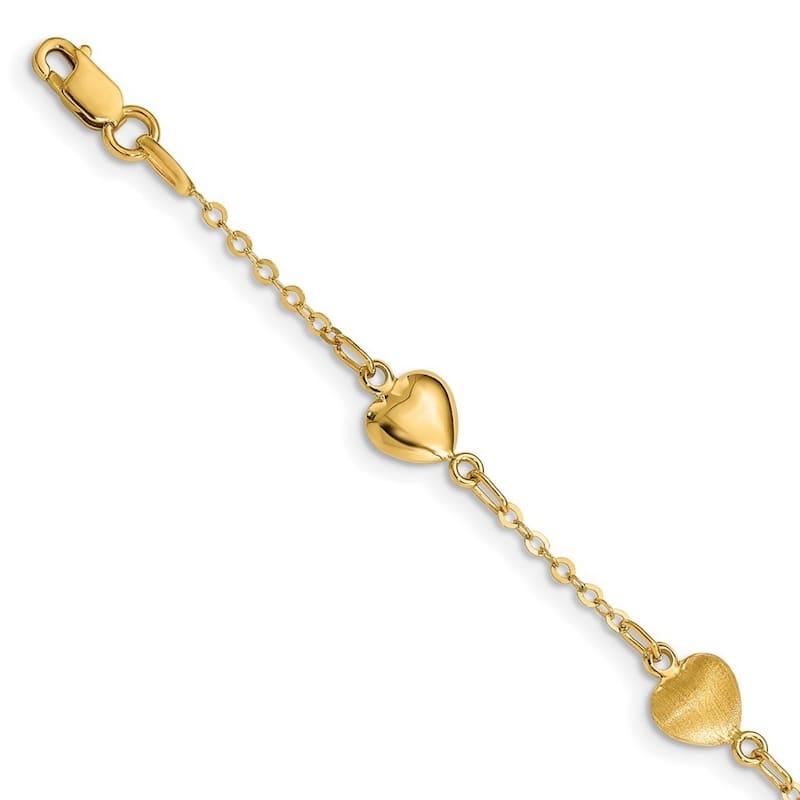 Curata 14k Brushed and Polished Love Hearts Bracelet 7 Inch