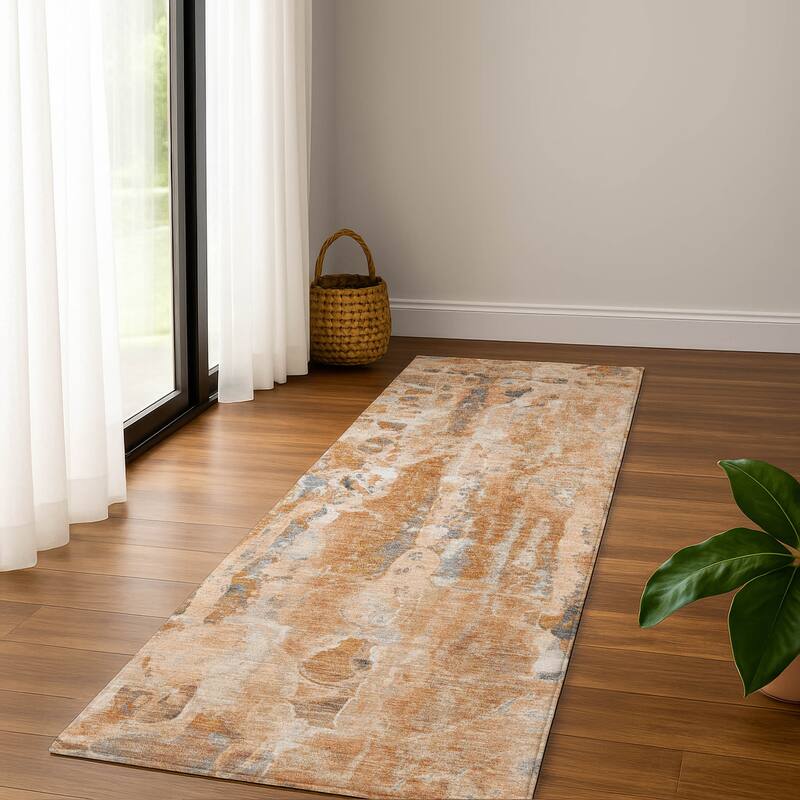 Premium Washable Super Soft Contemproary Rugged Mayfield Rug - Orange - 2'3" x 7'6"