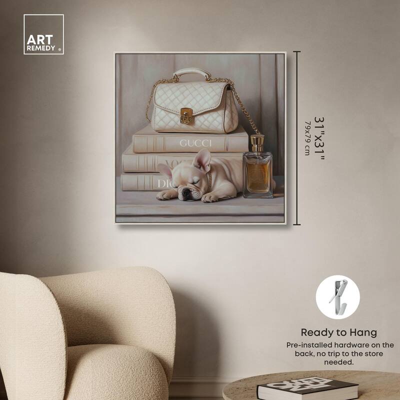 Ivory Books and Frenchie Canvas by Art Remedy