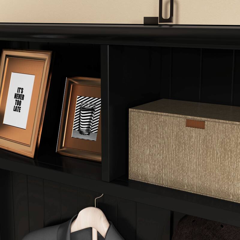 Modern Coat Rack with Entry Bench Shoe Rack 2 Drawers 4 Hooks and Upholstered Seat for Entry and Hallway
