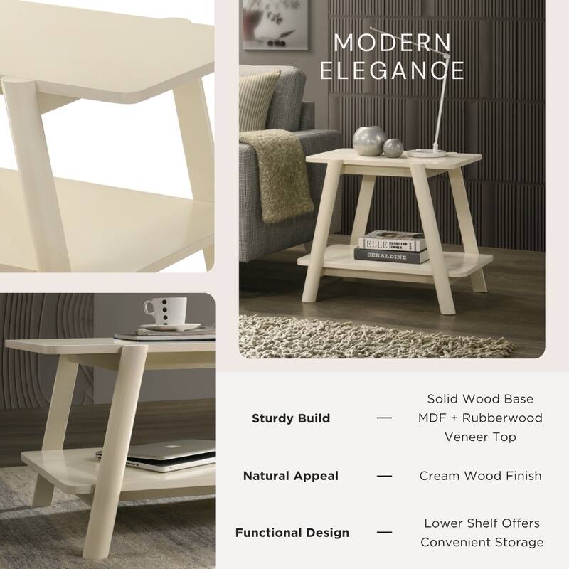 3-Piece Coffee Table Set, Coffee Table and Two End Tables, Off-White Finish