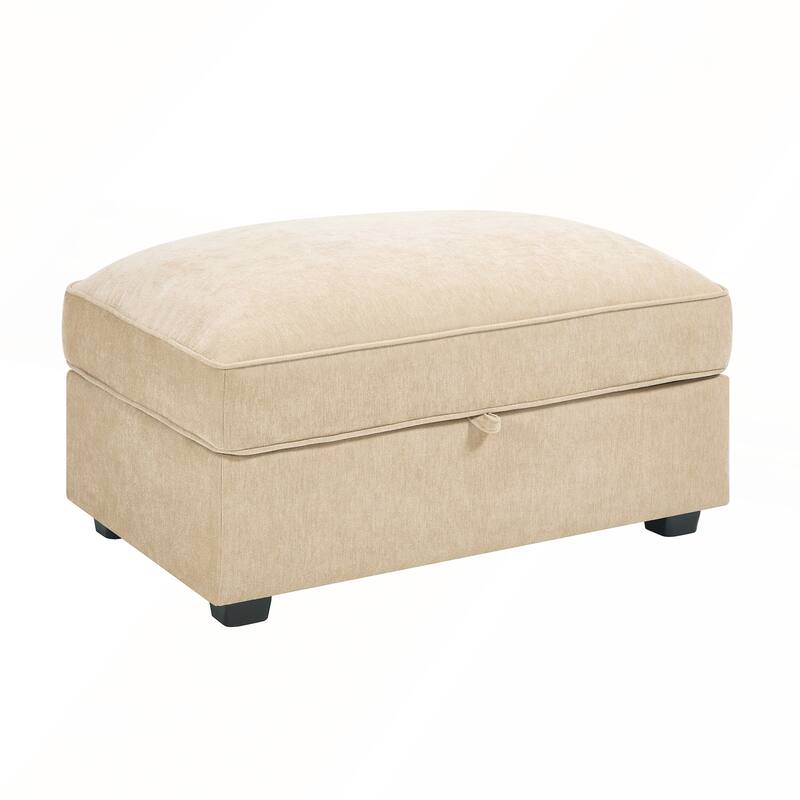 Chenille Upholstered Ottoman with Hidden Storage for Modern and Nordic Home Decor