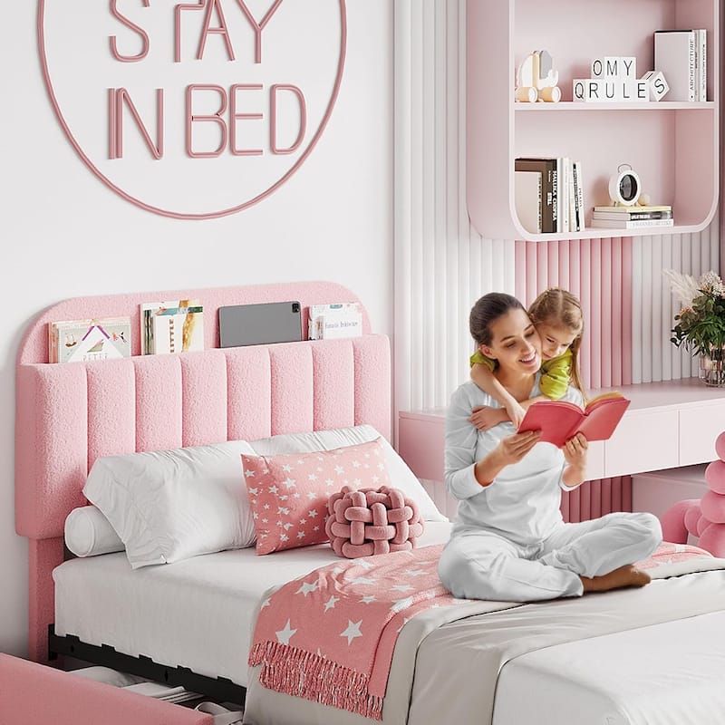 Bed Frame with 2 Drawers, Boucle Upholstered