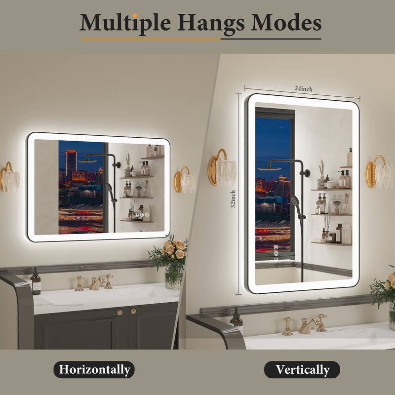 QuivaraView Luxury Aluminum Black Micro-arc Framed bathroom Vanity Wall Mounted LED lighted Mirror