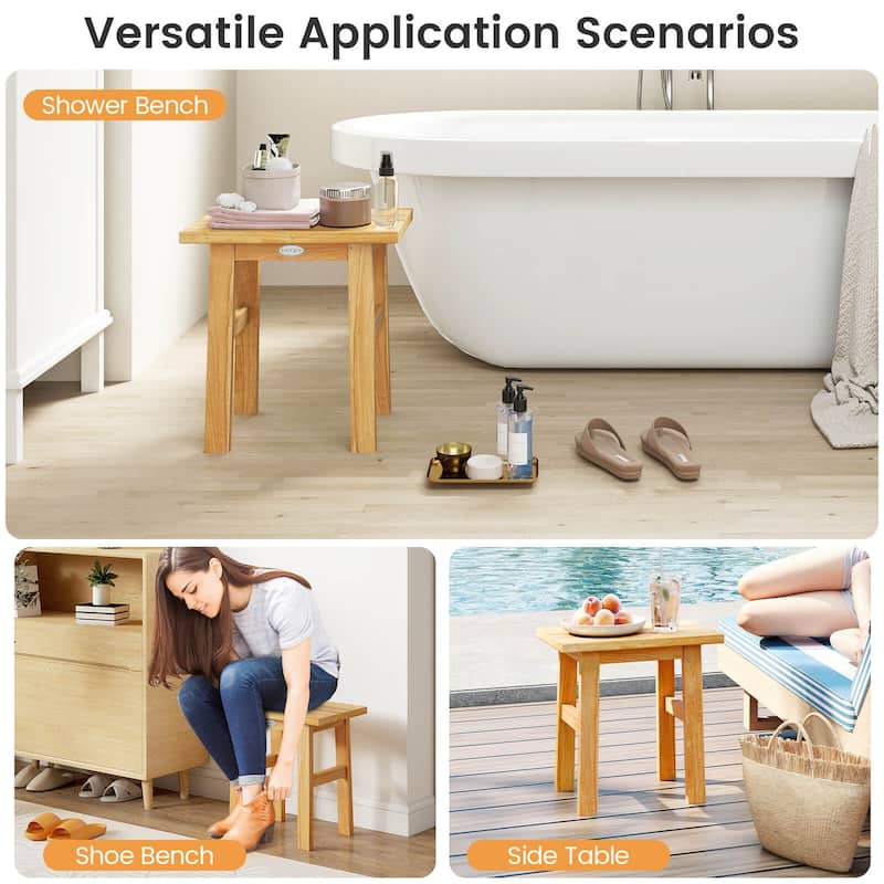 Costway 18" Teak Shower Bench Waterproof Spa Bath Stool for Shaving - See Details