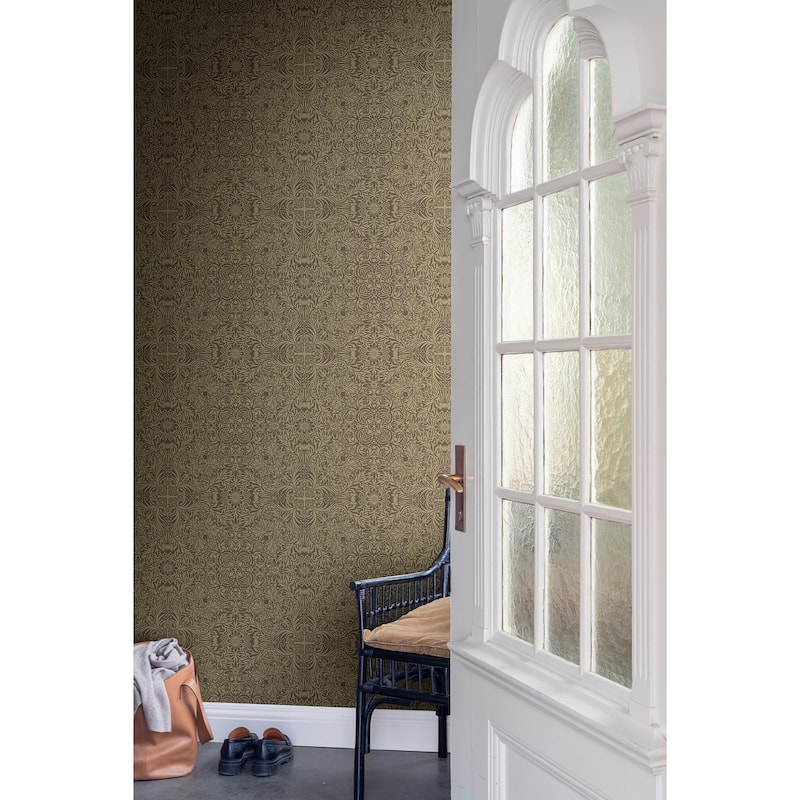 Ceiling Brown Intricate Floral Wallpaper